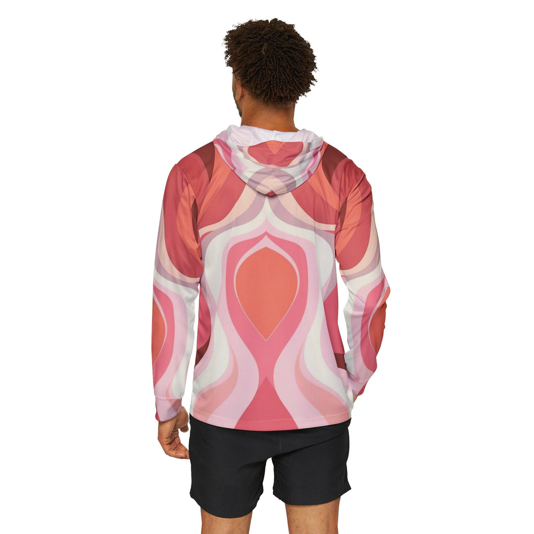 Mens Sports Performance Graphic Hoodie - Boho Pink and White Contemporary Art