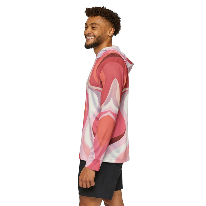 Mens Sports Performance Graphic Hoodie - Boho Pink and White Contemporary Art