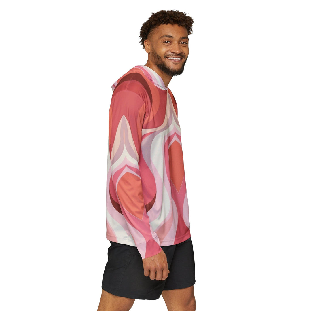 Mens Sports Performance Graphic Hoodie - Boho Pink and White Contemporary Art