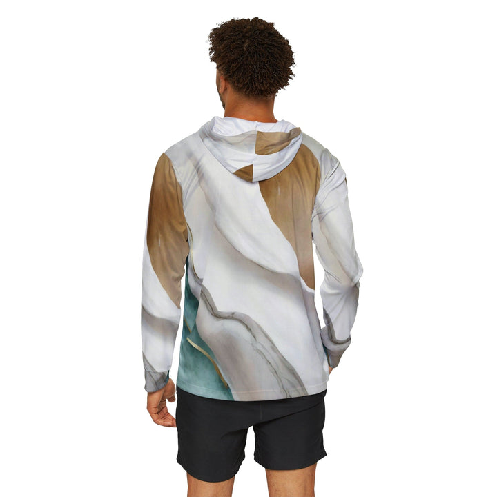 Mens Sports Performance Graphic Hoodie - Cream White Green Marbled Print - Mens