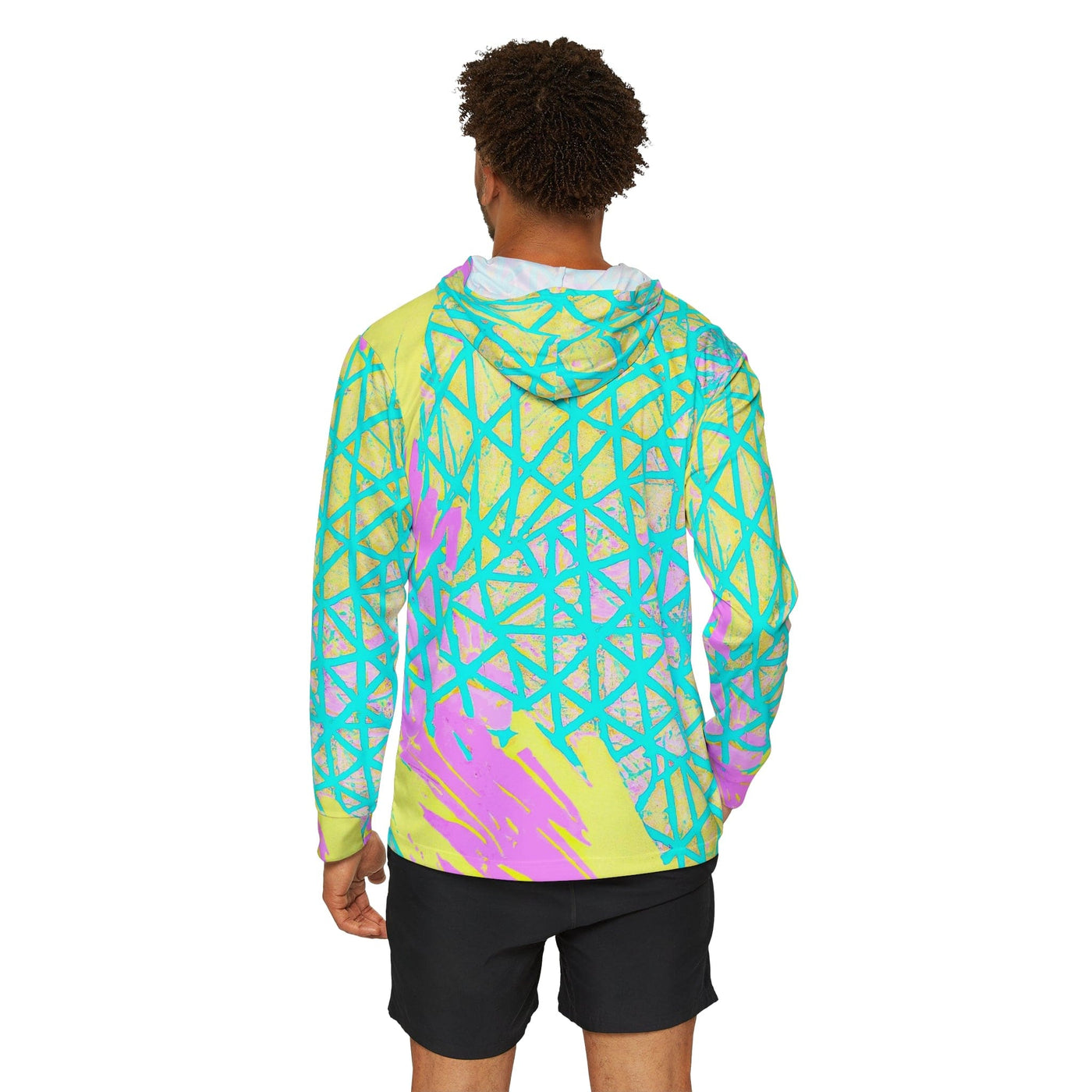 Mens Sports Graphic Hoodie Cyan Blue Lime Green And Pink Pattern - All Over