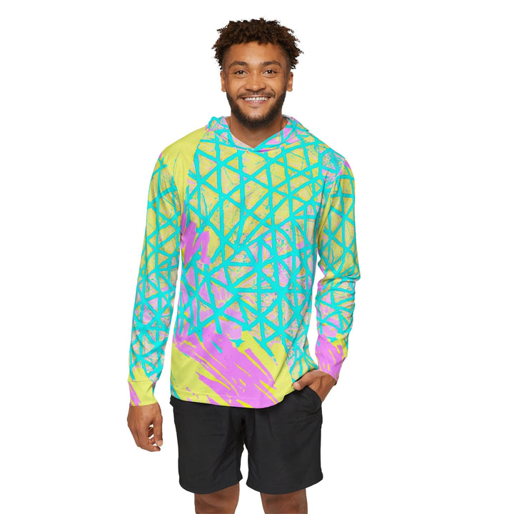 Mens Sports Graphic Hoodie Cyan Blue Lime Green And Pink Pattern - Mens