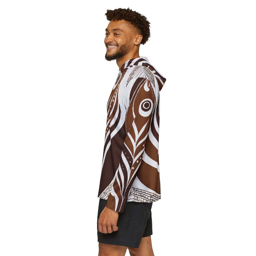 Mens Sports Performance Graphic Hoodie - Floral Brown Line Art Print 35227