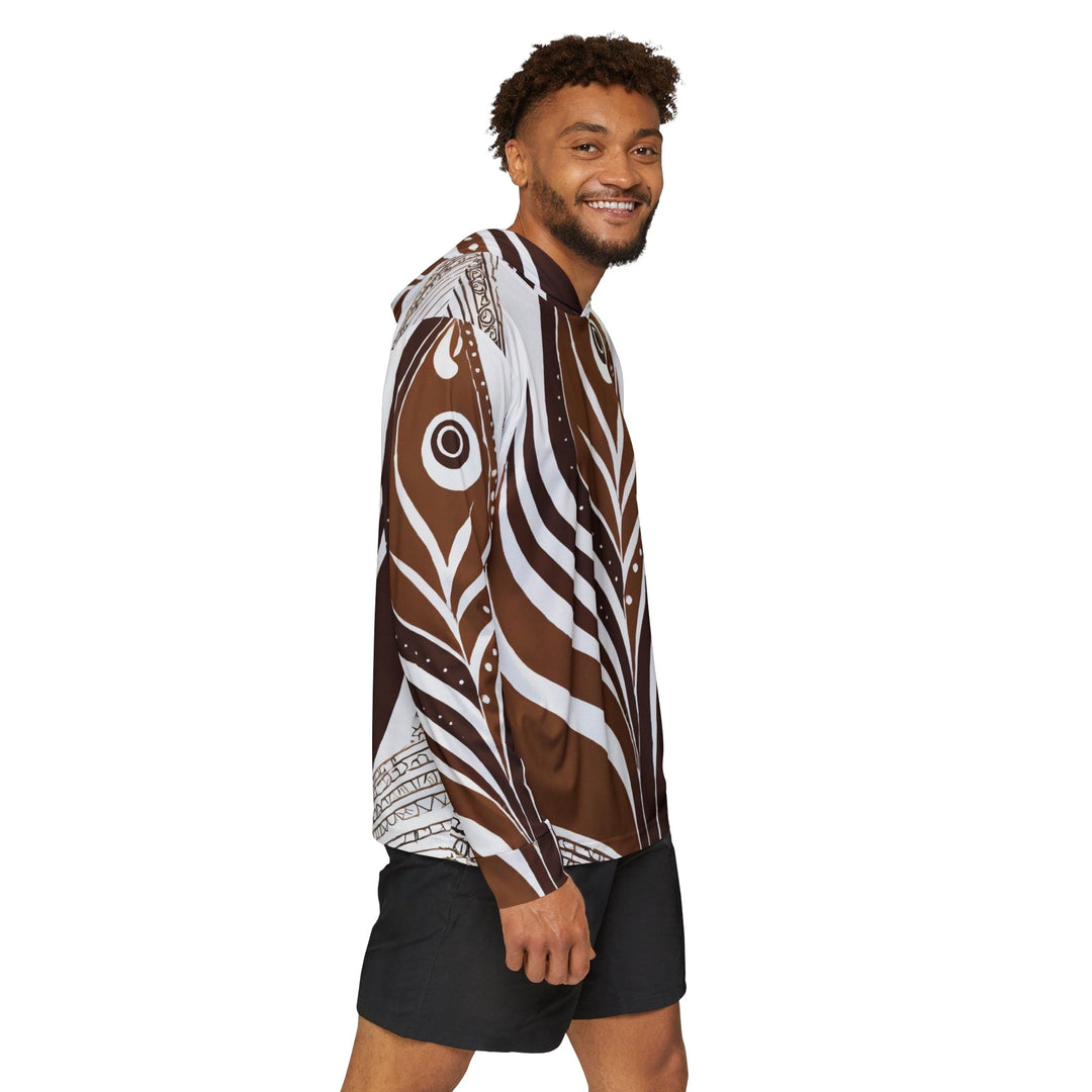 Mens Sports Performance Graphic Hoodie - Floral Brown Line Art Print 35227