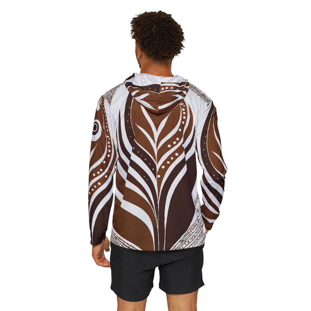 Mens Sports Performance Graphic Hoodie - Floral Brown Line Art Print 35227