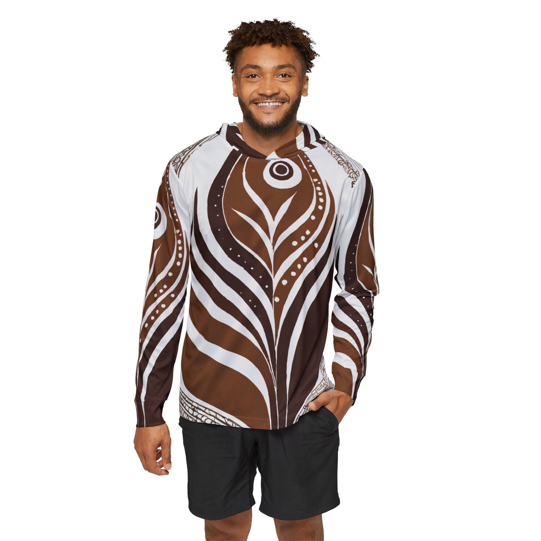 Mens Sports Performance Graphic Hoodie - Floral Brown Line Art Print 35227