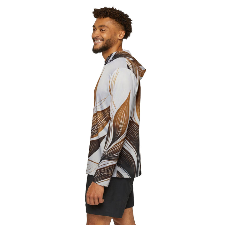 Mens Sports Performance Graphic Hoodie - Floral Brown Line Art Print 8669