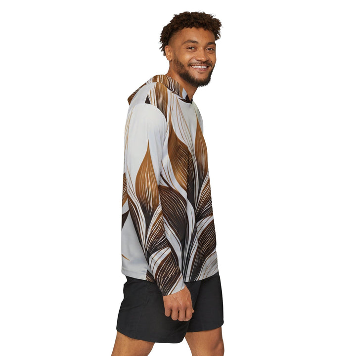 Mens Sports Performance Graphic Hoodie - Floral Brown Line Art Print 8669