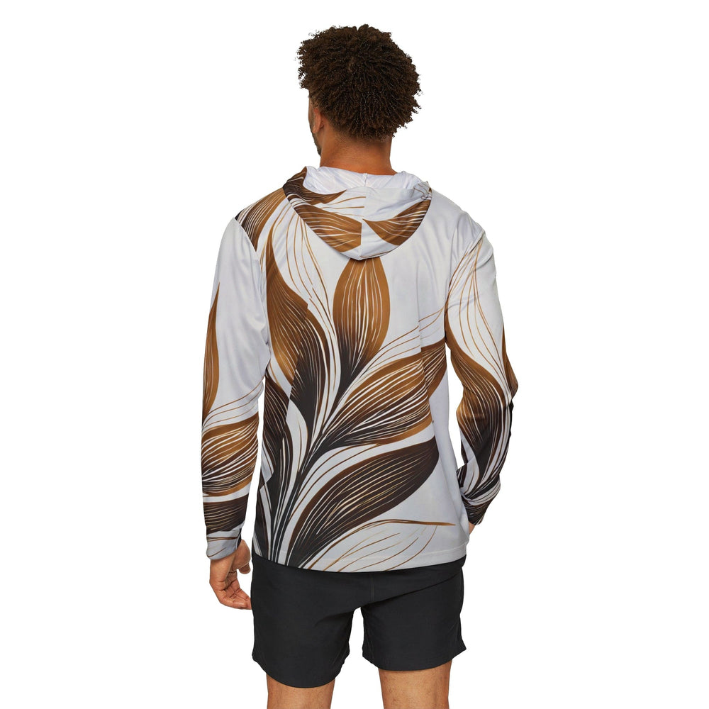 Mens Sports Performance Graphic Hoodie - Floral Brown Line Art Print 8669