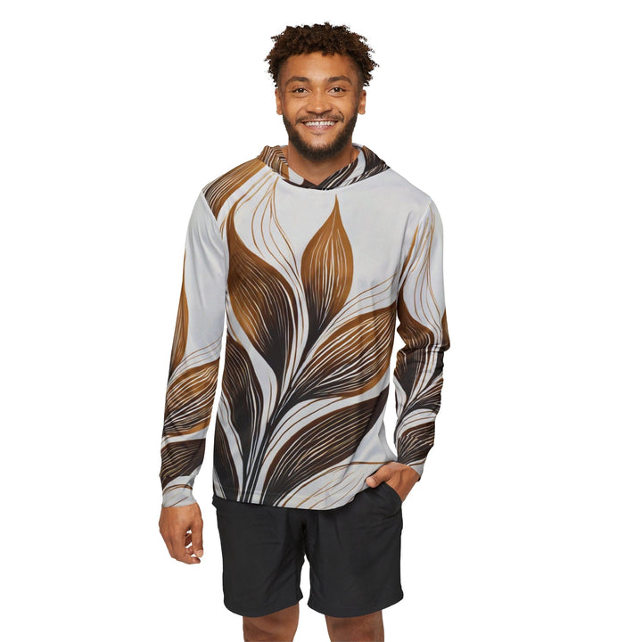 Mens Sports Performance Graphic Hoodie - Floral Brown Line Art Print 8669