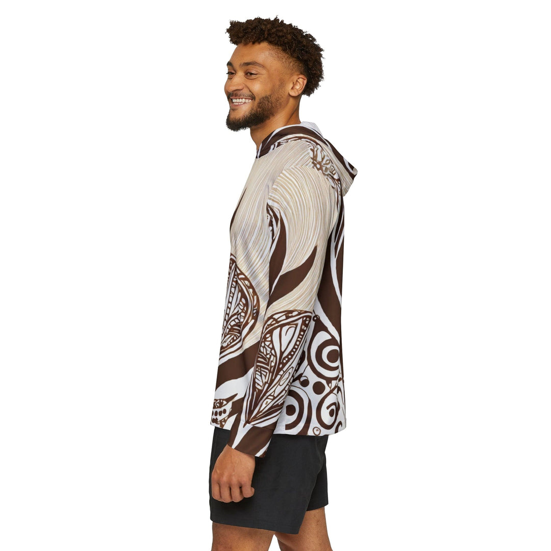 Mens Sports Performance Graphic Hoodie - Floral Brown Line Art Print 93368