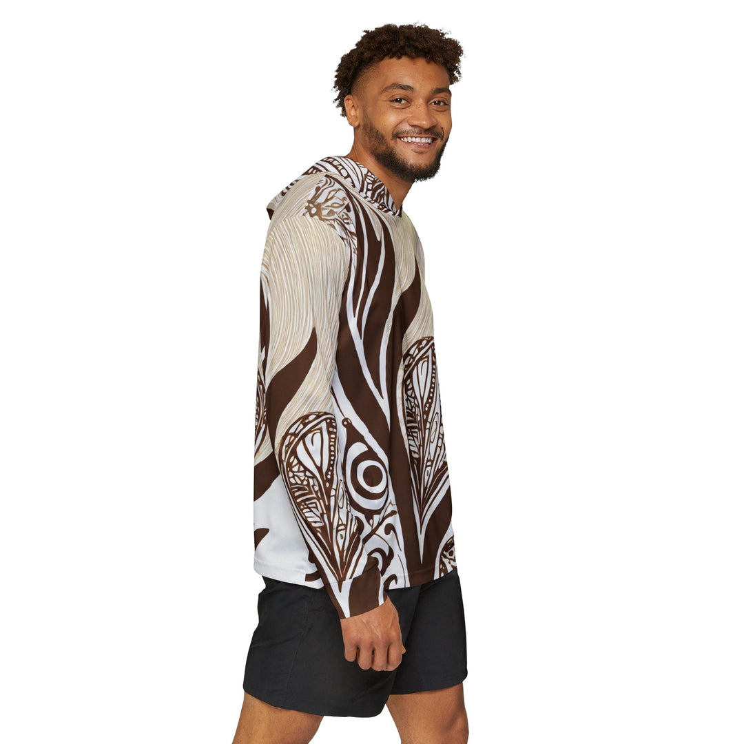 Mens Sports Performance Graphic Hoodie - Floral Brown Line Art Print 93368