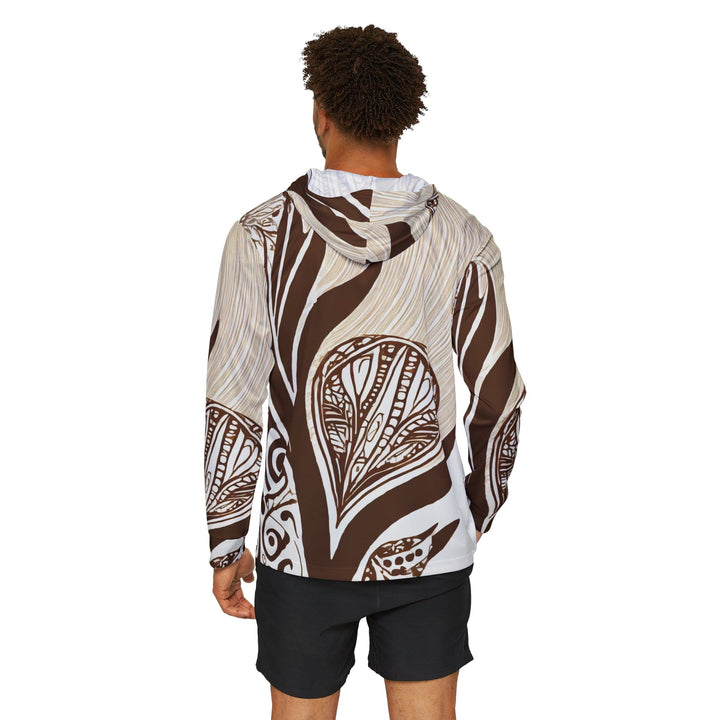 Mens Sports Performance Graphic Hoodie - Floral Brown Line Art Print 93368