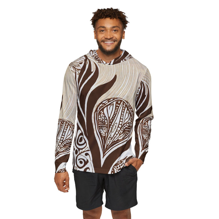 Mens Sports Performance Graphic Hoodie - Floral Brown Line Art Print 93368