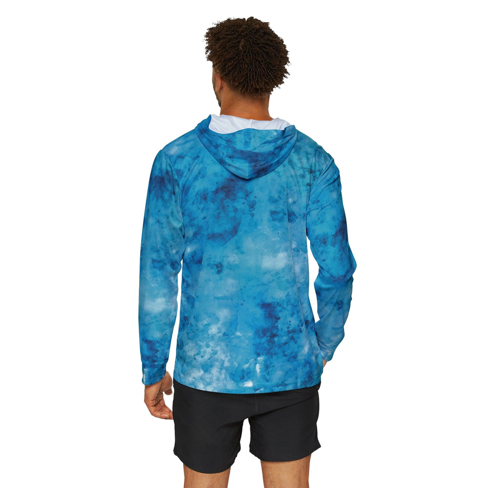 Mens Sports Graphic Hoodie Light And Dark Blue Marble Illustration - Mens