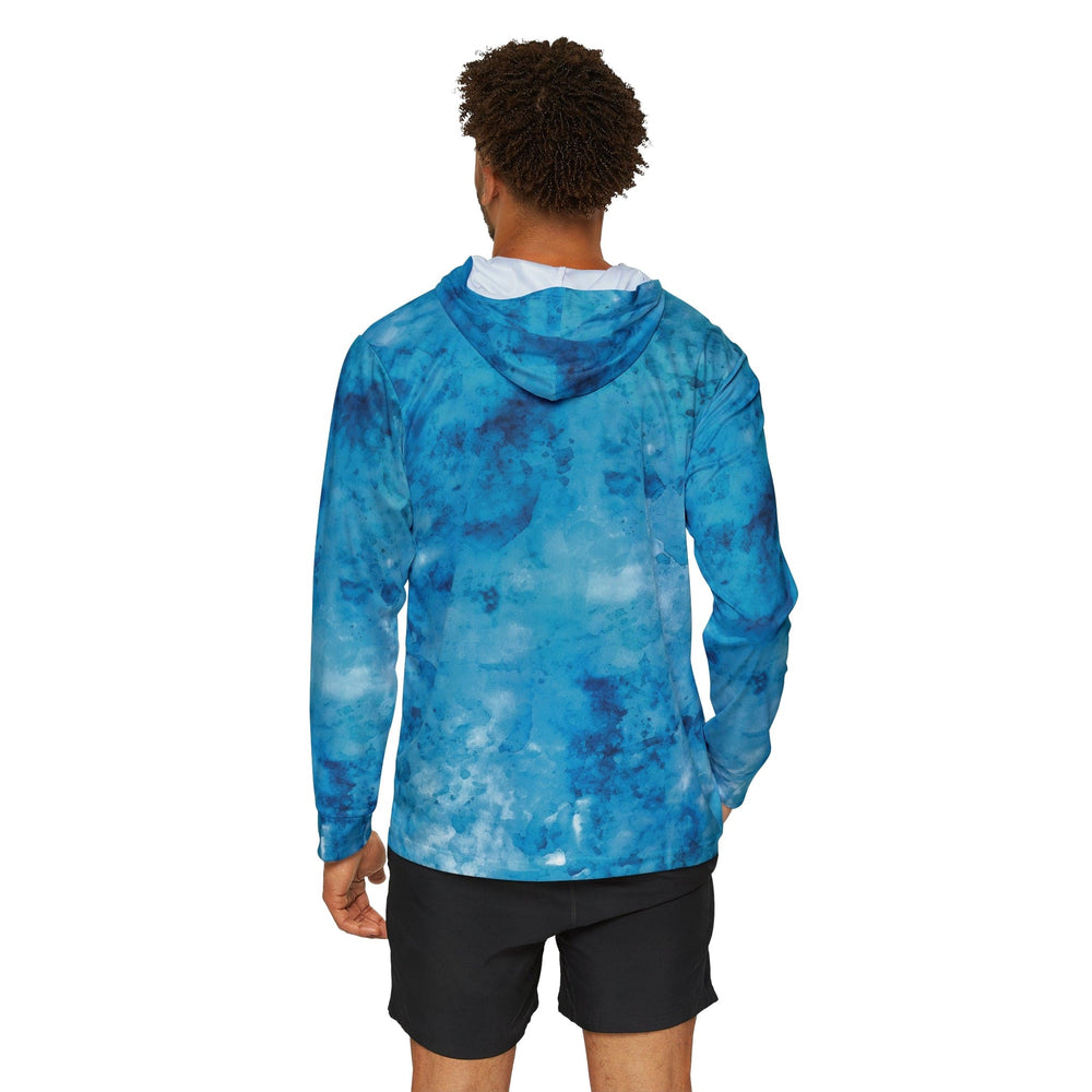 Mens Sports Performance Graphic Hoodie - Light and Dark Blue Marble