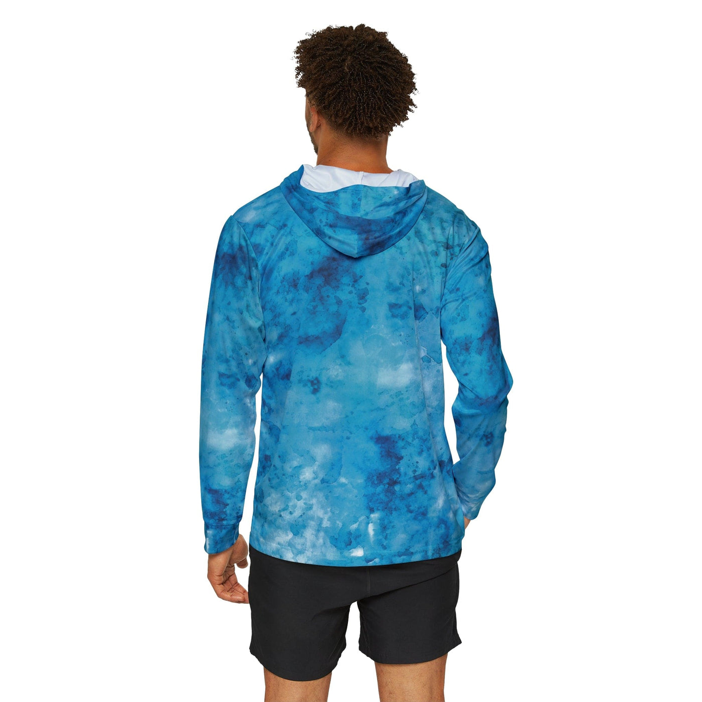Mens Sports Graphic Hoodie Light And Dark Blue Marble Illustration - All Over