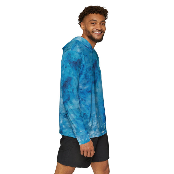 Mens Sports Graphic Hoodie Light And Dark Blue Marble Illustration - Mens