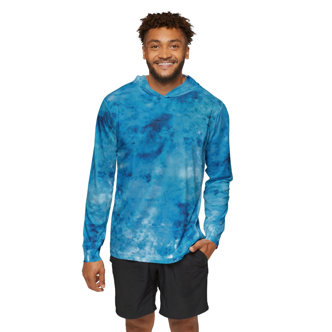 Mens Sports Graphic Hoodie Light And Dark Blue Marble Illustration - Mens