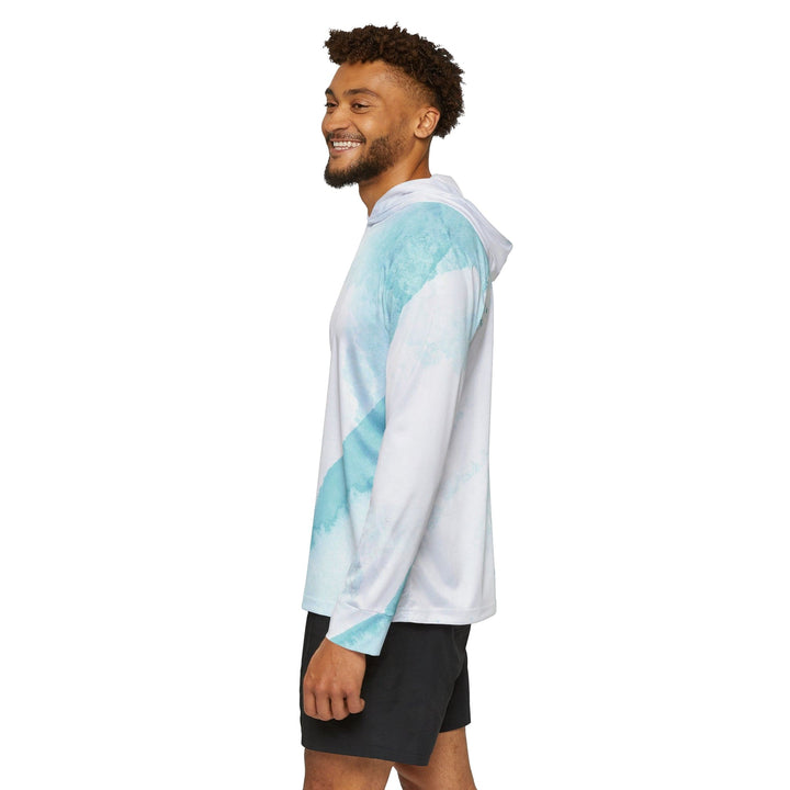 Mens Sports Performance Graphic Hoodie - Subtle Abstract Ocean Blue and White