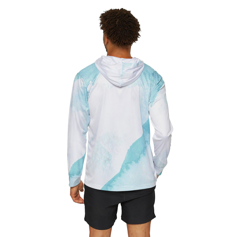 Mens Sports Performance Graphic Hoodie - Subtle Abstract Ocean Blue and White