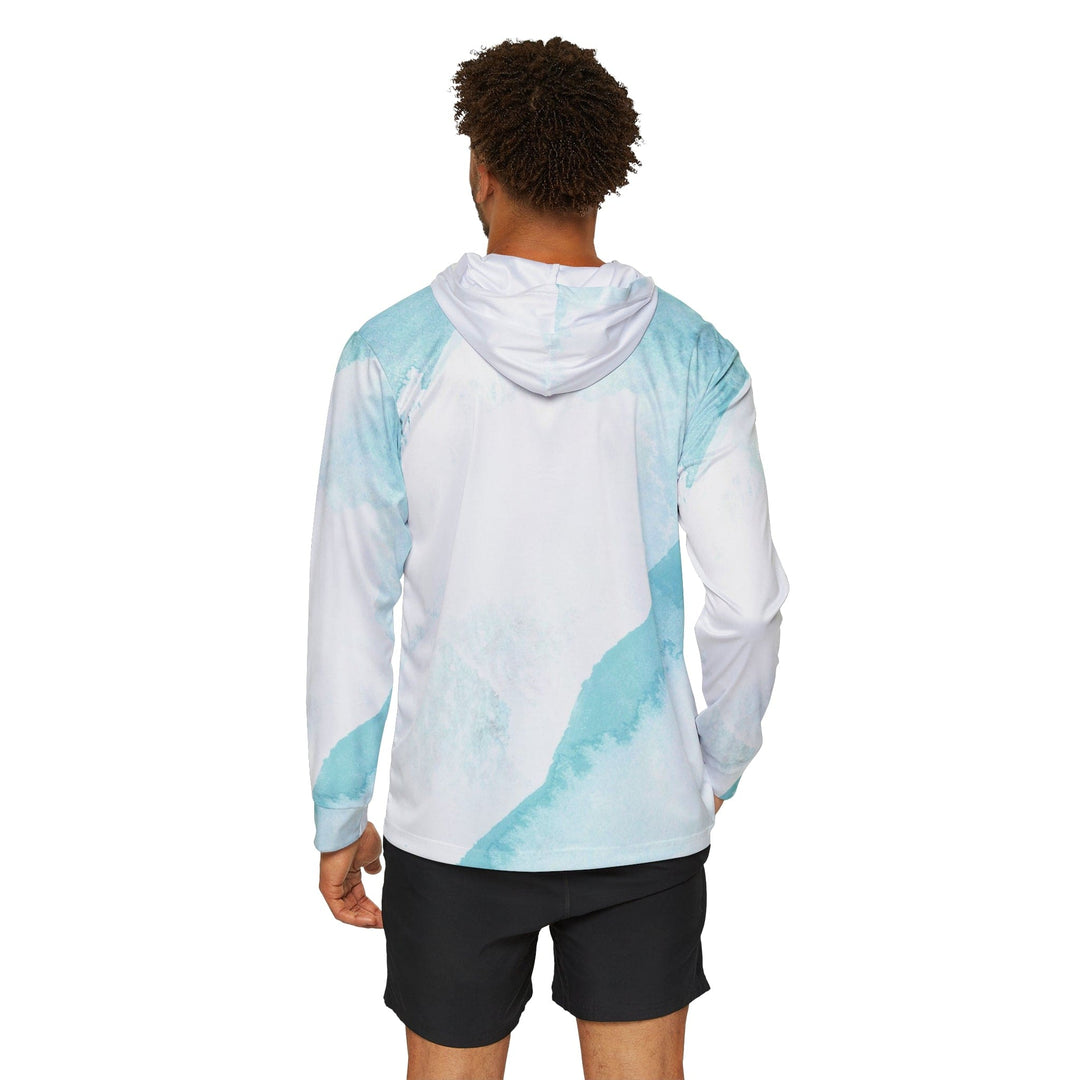 Mens Sports Graphic Hoodie Subtle Abstract Ocean Blue And White Print - Mens