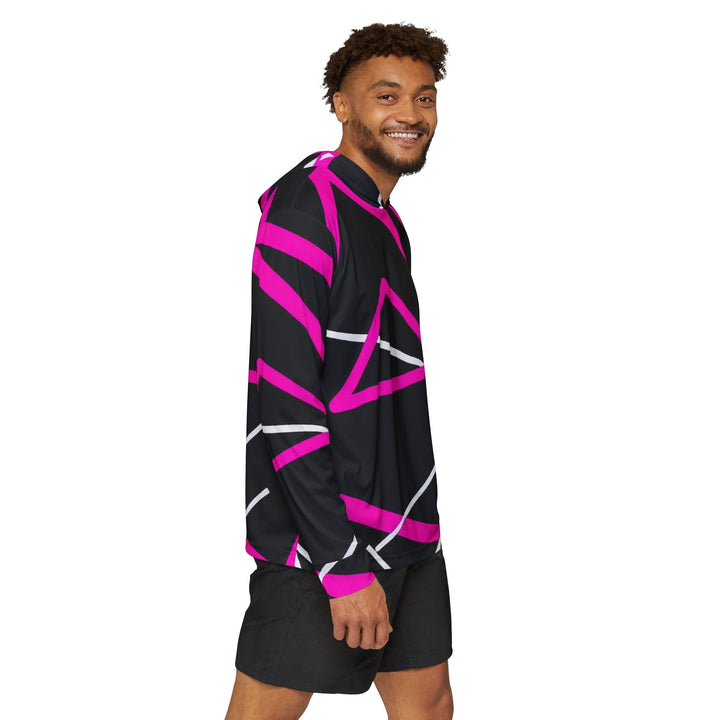 Mens Sports Performance Graphic Hoodie - Black and Pink Pattern - Mens