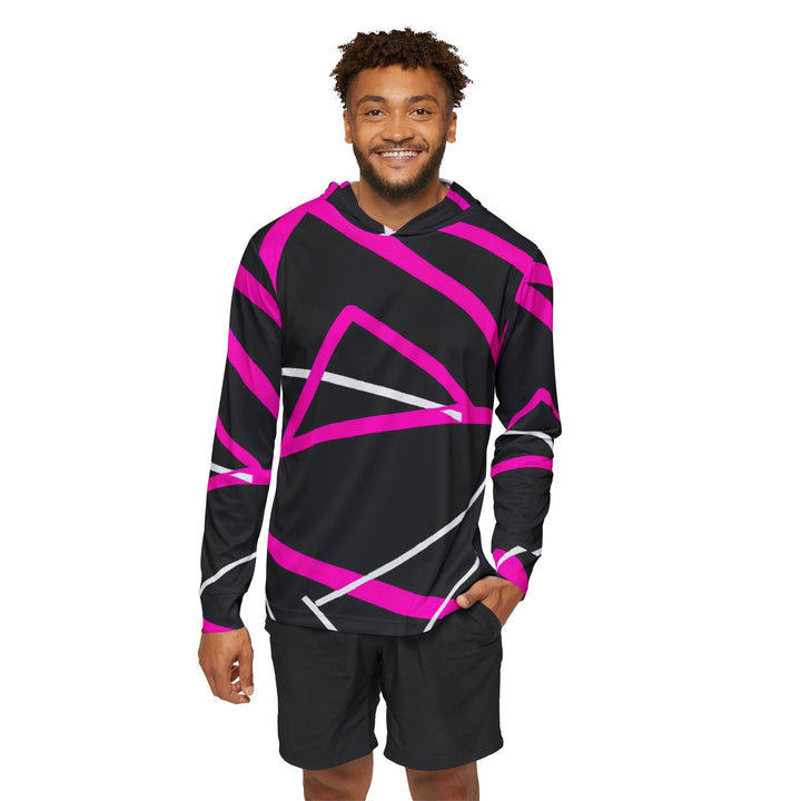 Mens Sports Performance Graphic Hoodie - Black and Pink Pattern - Mens