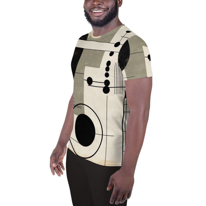 Mens Stretch Fit Athletic Sports T-shirt - Abstract Black Beige Brown