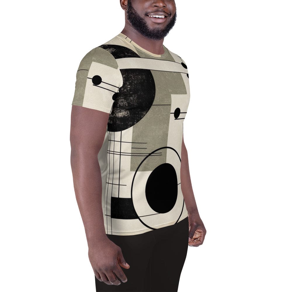 Mens Stretch Fit Athletic Sports T-shirt - Abstract Black Beige Brown