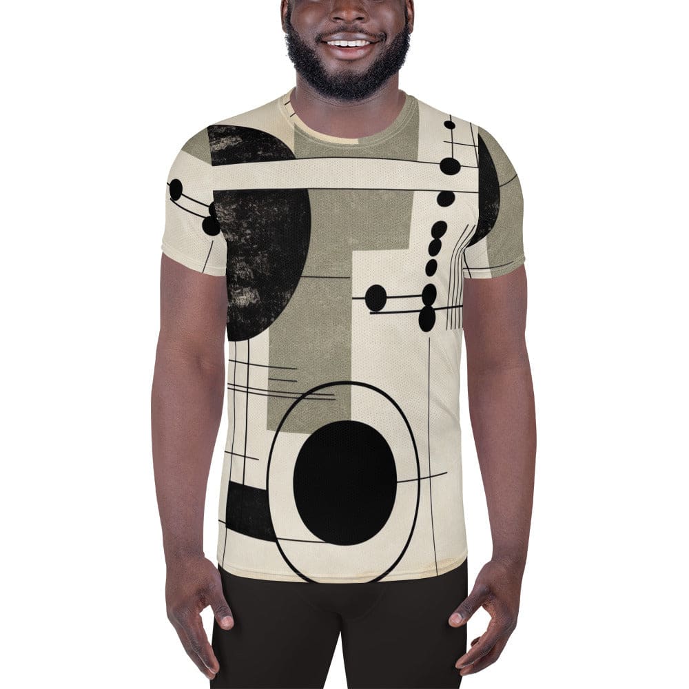 Mens Stretch Fit Athletic Sports T-shirt - Abstract Black Beige Brown
