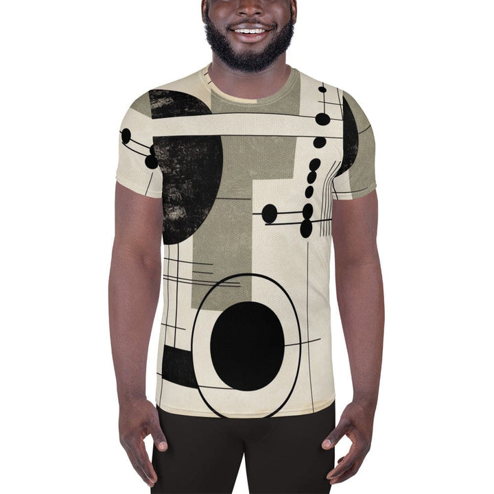 Mens Stretch Fit Athletic Sports T-shirt - Abstract Black Beige Brown