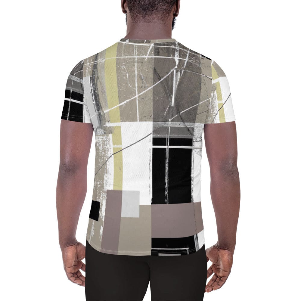 Mens Stretch Fit Athletic Sports T-shirt - Abstract Brown Geometric