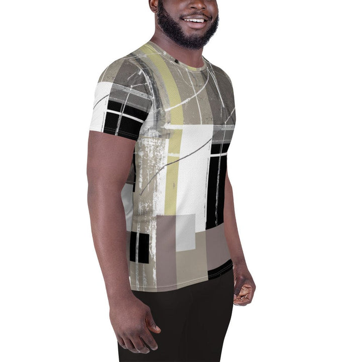 Mens Stretch Fit Athletic Sports T-shirt - Abstract Brown Geometric