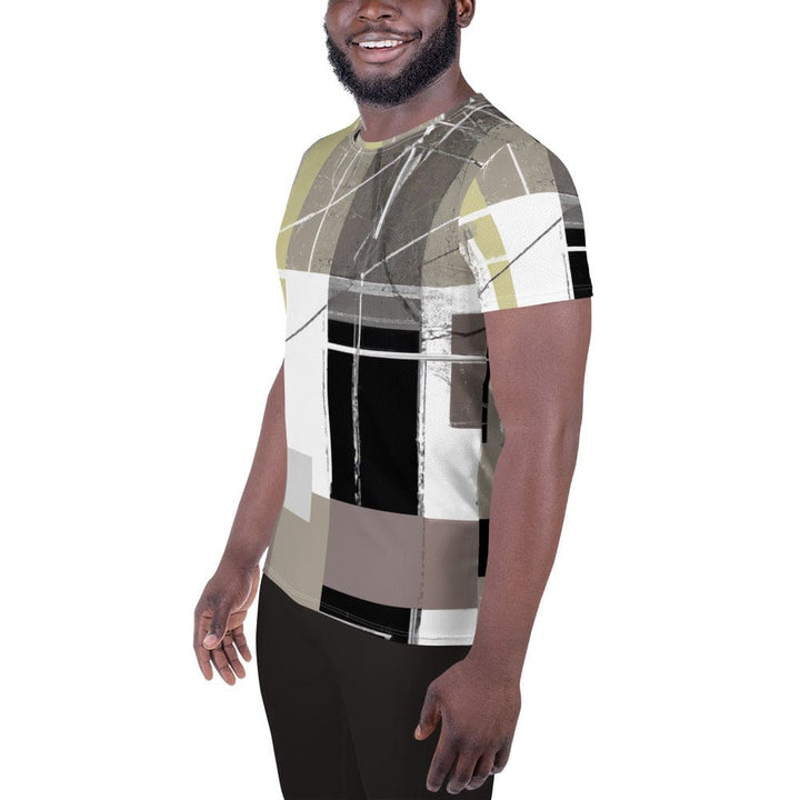 Mens Stretch Fit Athletic Sports T-shirt - Abstract Brown Geometric