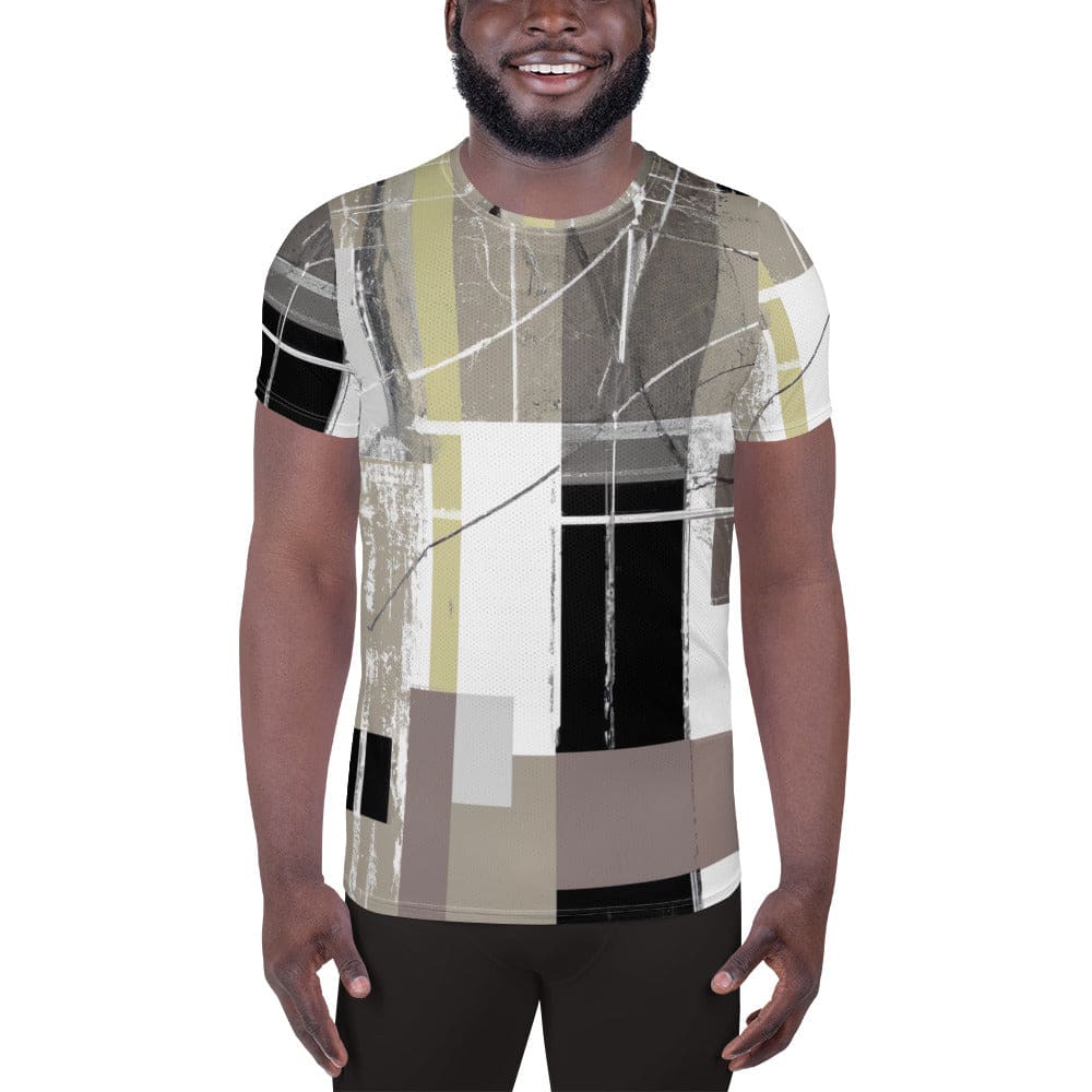 Mens Stretch Fit Athletic Sports T-shirt - Abstract Brown Geometric