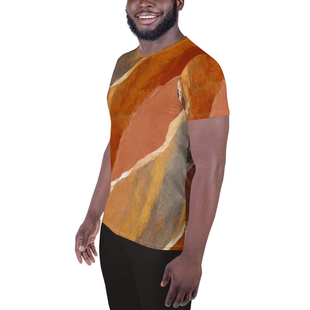 Mens Stretch Fit Athletic Sports T-shirt - Rustic Brown Stone Print