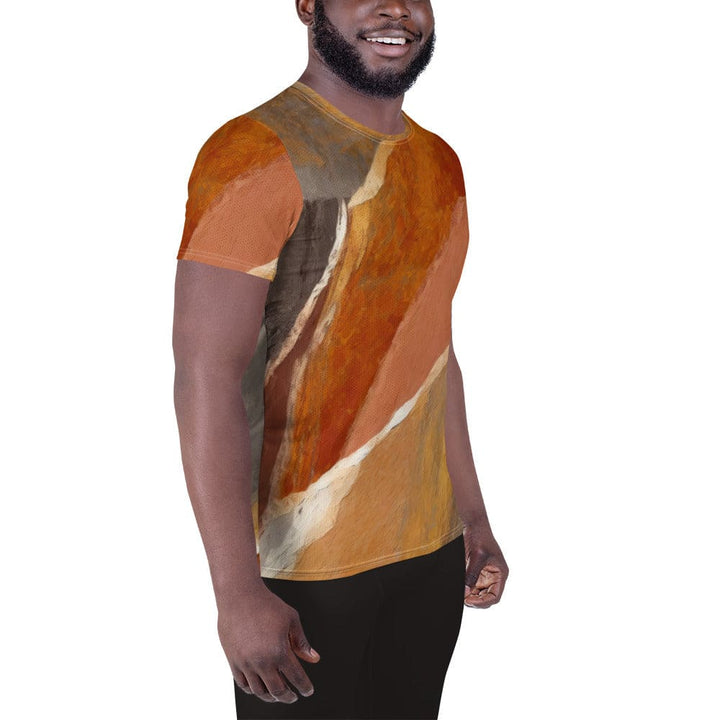 Mens Stretch Fit Athletic Sports T-shirt - Rustic Brown Stone Print