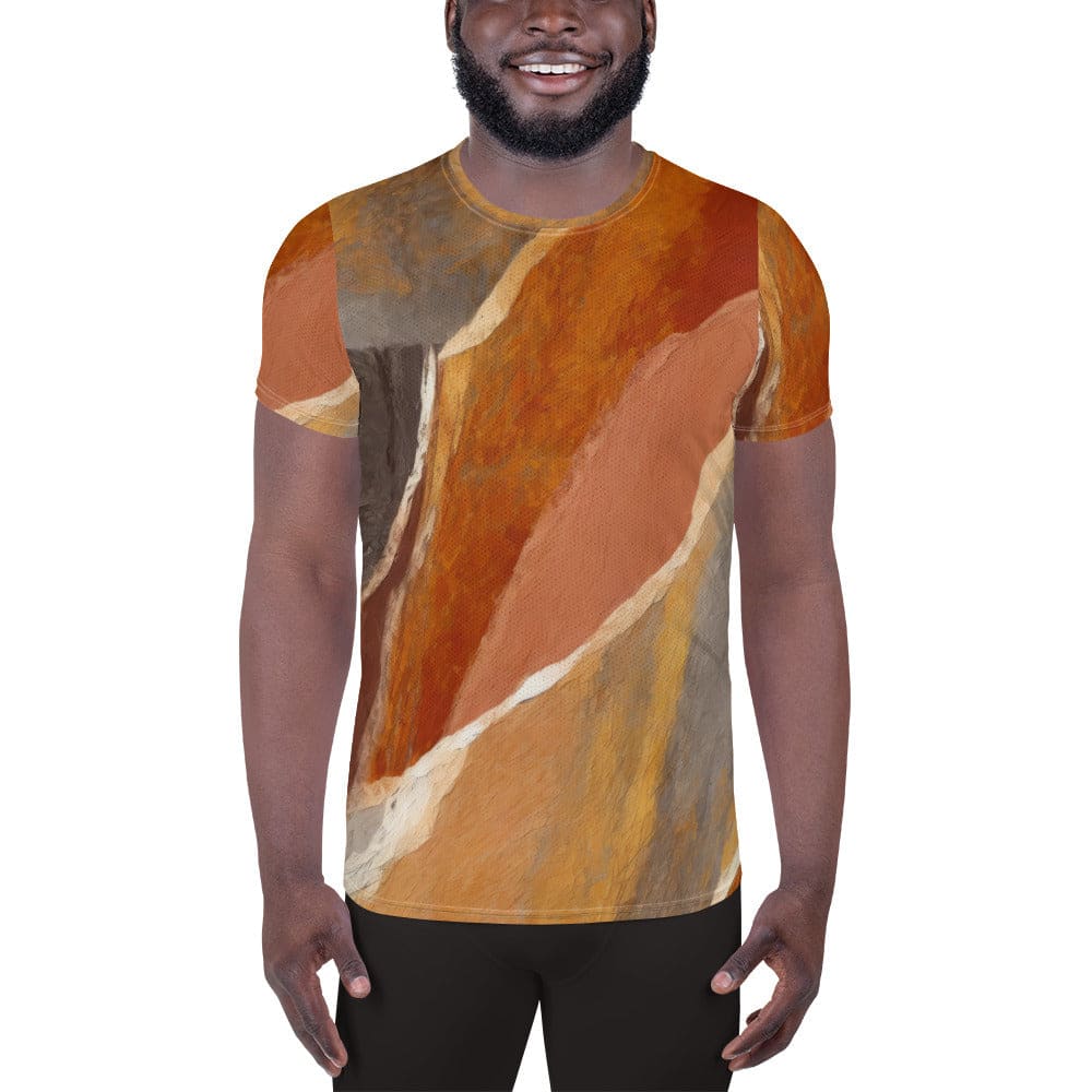 Mens Stretch Fit Athletic Sports T-shirt - Rustic Brown Stone Print