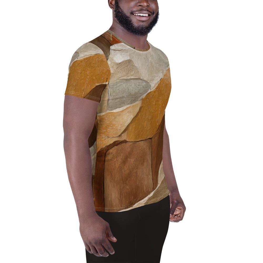 Mens Stretch Fit Athletic Sports T-shirt - Abstract Stone Print