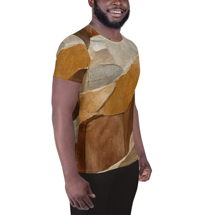Mens Stretch Fit Athletic Sports T-shirt - Abstract Stone Print