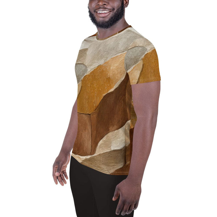Mens Stretch Fit Athletic Sports T-shirt - Abstract Stone Print