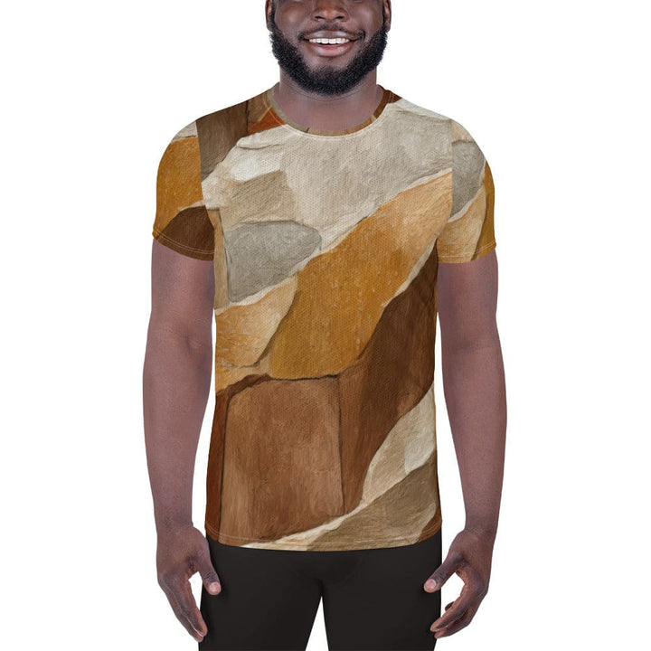 Mens Stretch Fit Athletic Sports T-shirt - Abstract Stone Print