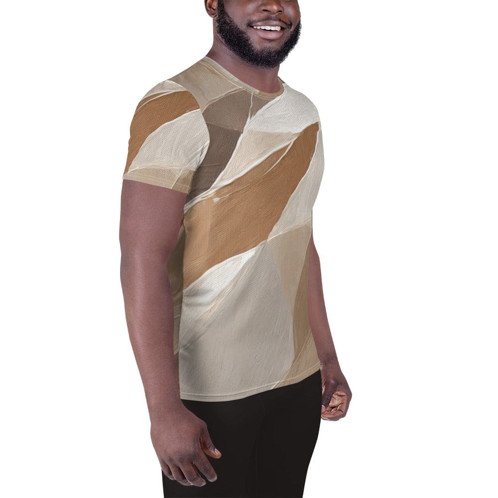 Mens Stretch Fit Athletic Sports T-shirt - Rustic Brown Stone Print