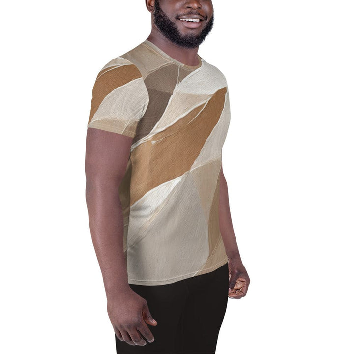 Mens Stretch Fit Athletic Sports T-shirt - Rustic Brown Stone Print