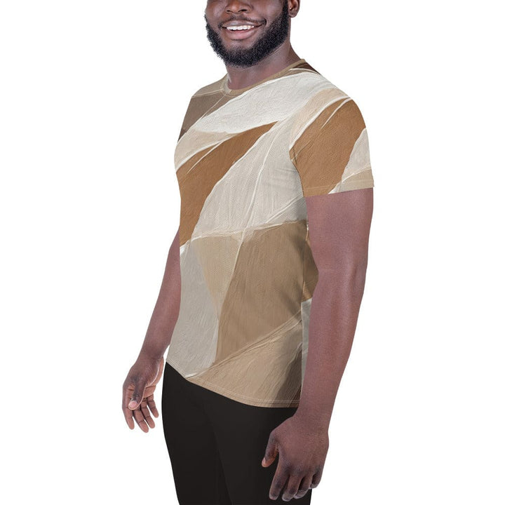 Mens Stretch Fit Athletic Sports T-shirt - Rustic Brown Stone Print