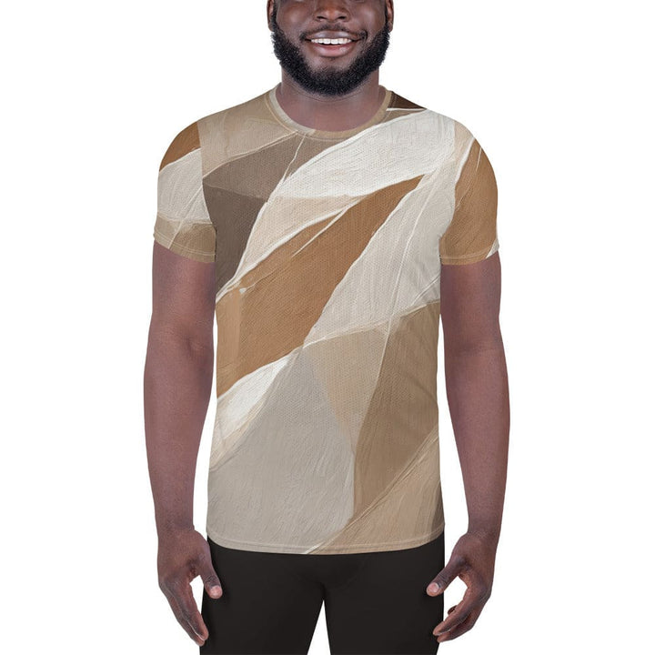 Mens Stretch Fit Athletic Sports T-shirt - Rustic Brown Stone Print