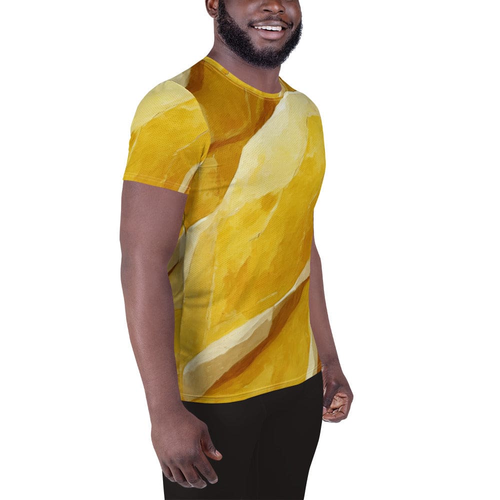 Mens Stretch Fit Athletic Sports T-shirt - Rustic Yellow Stone Print