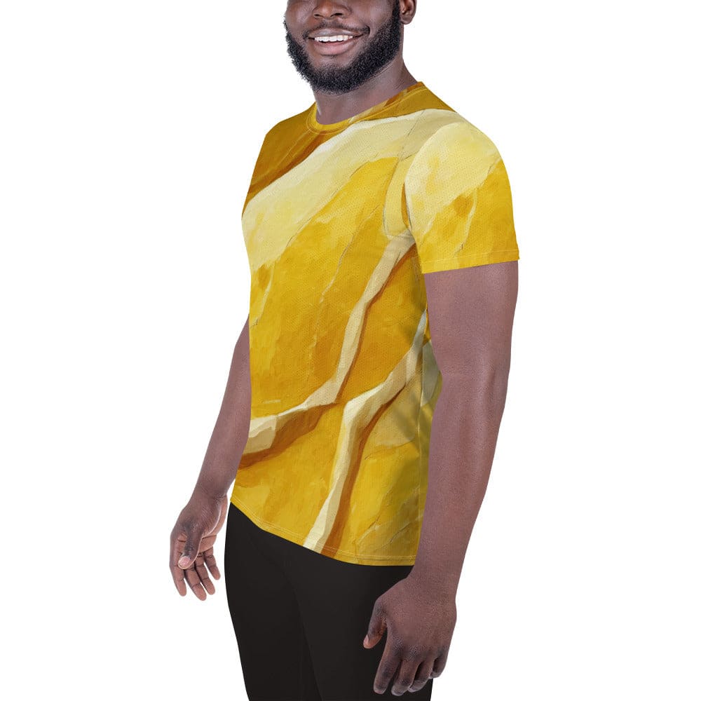 Mens Stretch Fit Athletic Sports T-shirt - Rustic Yellow Stone Print