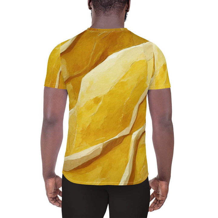 Mens Stretch Fit Athletic Sports T-shirt - Rustic Yellow Stone Print